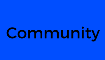 The word 'Community' in black text on a solid blue background.